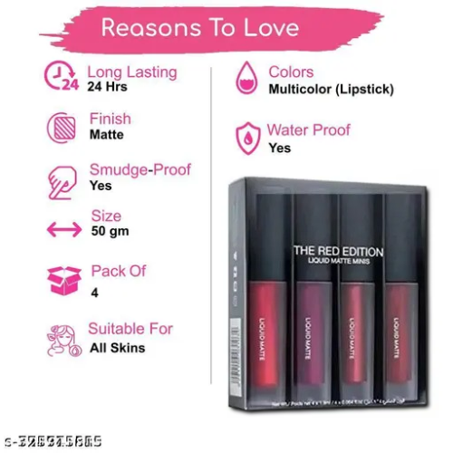 5 in 1 Creamy Lipstick+ Liquid Matted Mini Lipsticks 4 Piece, Waterproof Eyeliner ( 6 ITEMS in combo)